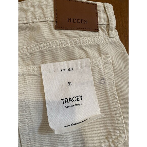 Women’s Hidden Tracey Sz 31 Cream Straight Distressed Button Fly High Rise Jeans - Picture 9 of 12